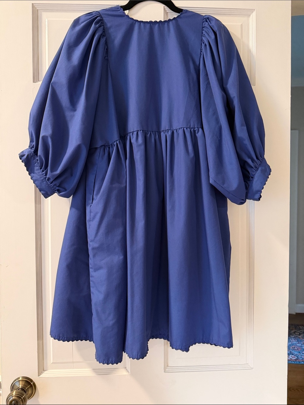 Blue V-Neck Puff Sleeve Mini Dress - Picture 3 of 3